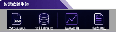 智慧軟體生態：CAD圖導入、資料庫管理、結果追溯、報表輸出